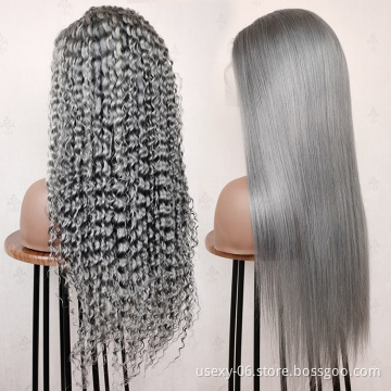 Virgin brazilian colored wigs transparent hd lace front grey wigs deep wave gray human hair frontal lace wigs for black women